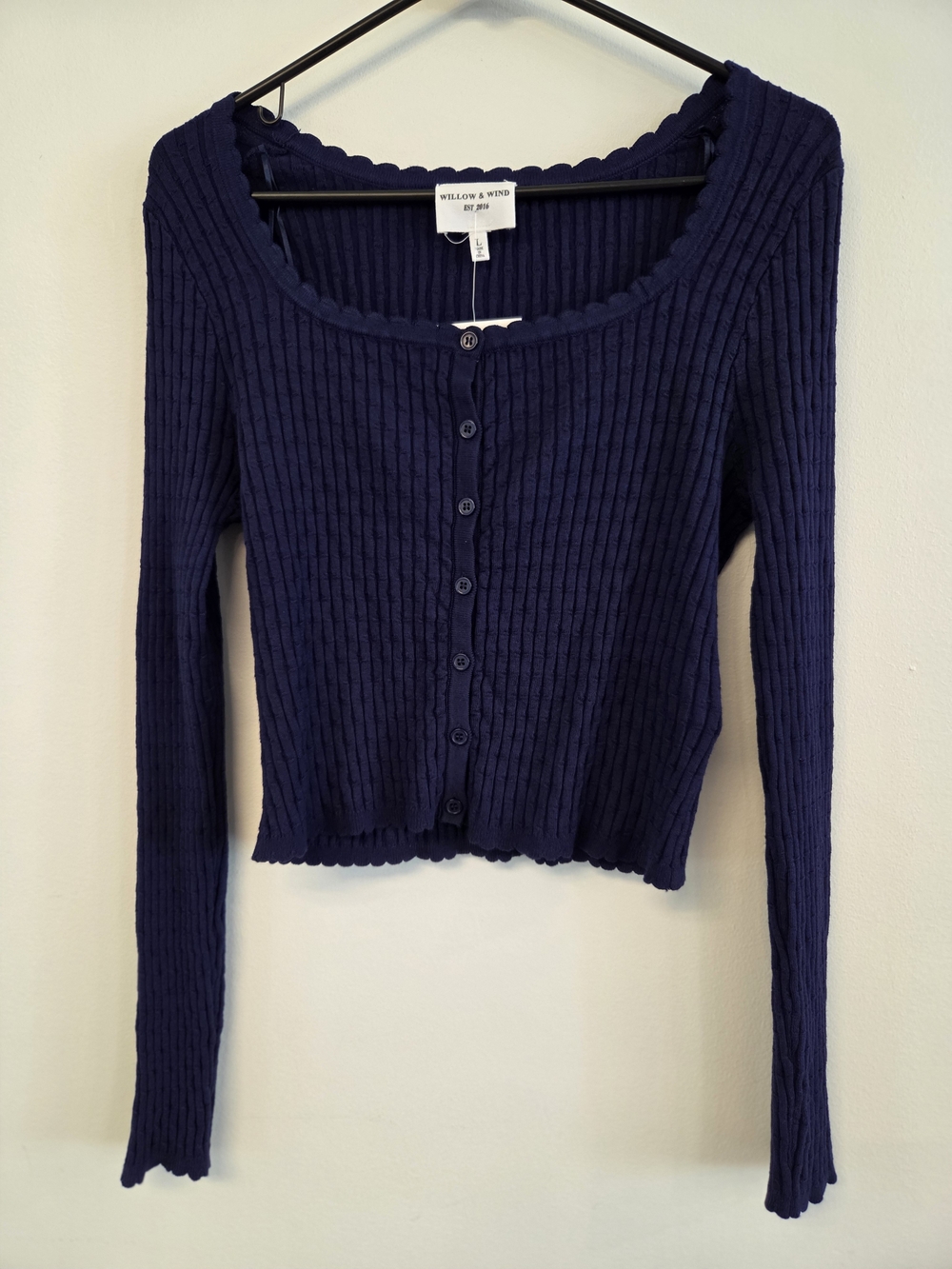 Navy Ribbed Button-Front Top - Picture 4 of 6